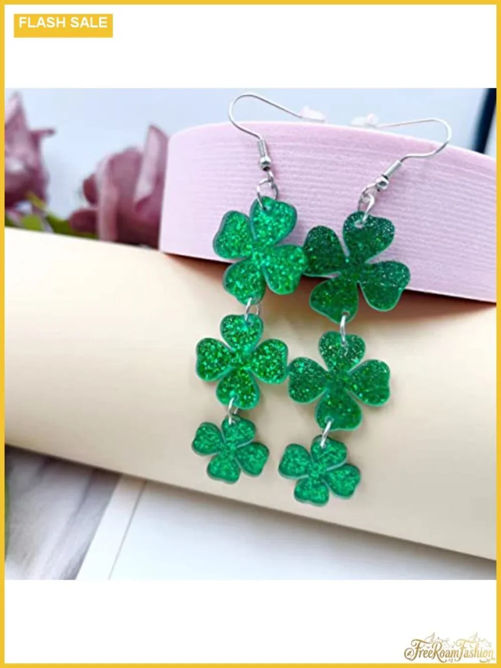 Shamrock Acrylic Dangle Earrings French Wire Irish Festival